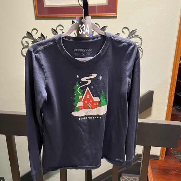 Life is Good “ Peace On Earth”  Navy Long Sleeve Shirt Size Small #334 - Picture 7 of 7